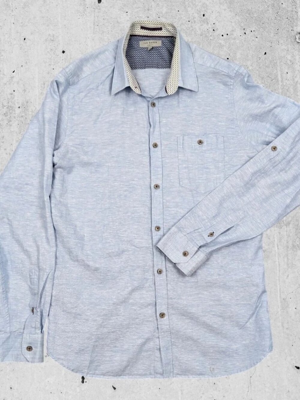 Ted Baker Shirt Size 3 Medium Slim Fit Linen Blend